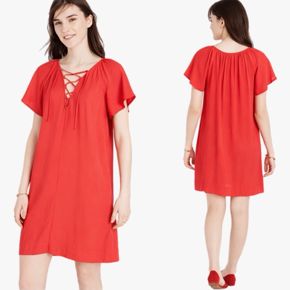 Madewell Lace Up Flutter Sleeve Loose Fit Dress